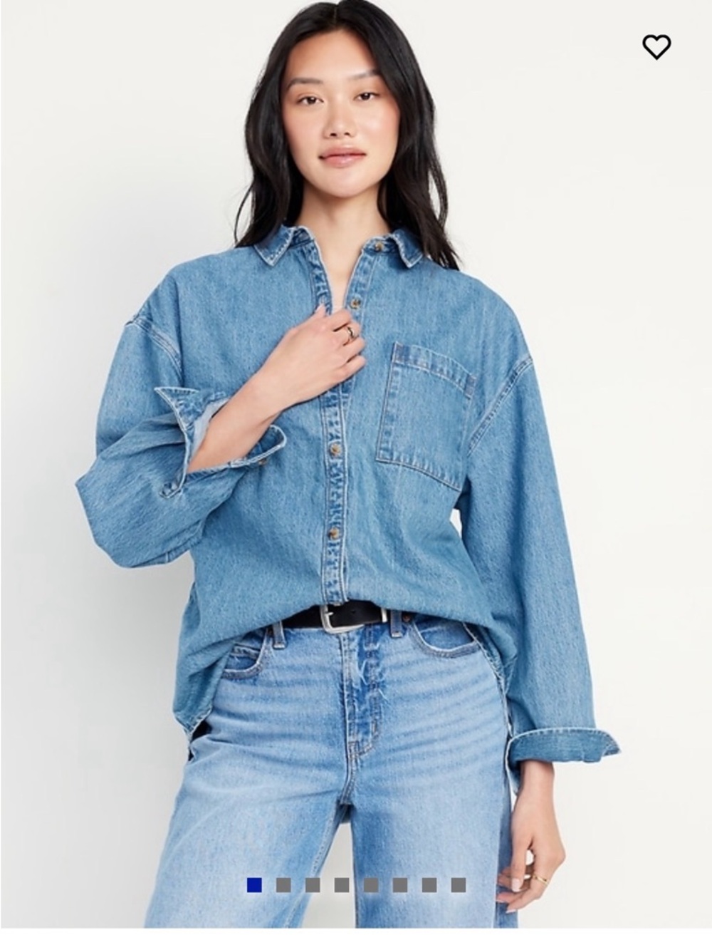 Old Navy Boyfriend Denim Jean Button Down Shirt Shacket Classic Blue Women's M